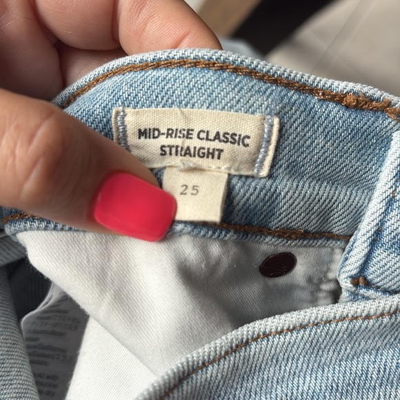 Madewell mid rise classic straight Light Wash Denim Jeans distressed size 25 - Picture 14 of 16